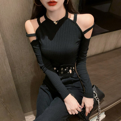 Γυναικεία μπλούζα σε τρία χρώματα με γυμνούς ώμους και μακριά μανίκια