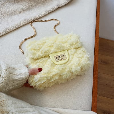 Geantă de pluș de damă cu închizătoare și lanț metalic
