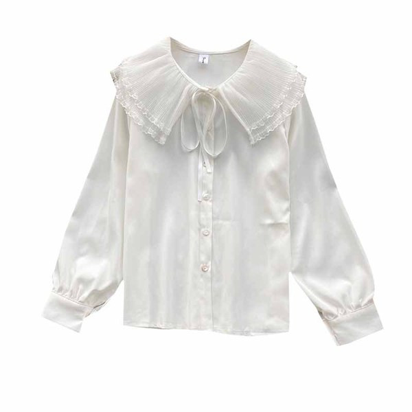 Μοντέρνο γυναικείο πουκάμισο με κορδόνια και κουμπιά σε λευκό, κόκκινο, λευκό και καφέ χρώμα