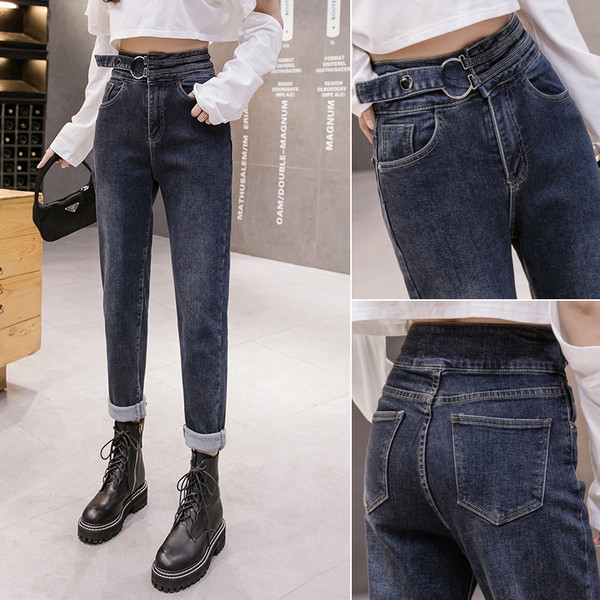 Μοντέρνα γυναικεία τζιν με ψηλ`η μέση σε μπλε χρώμα