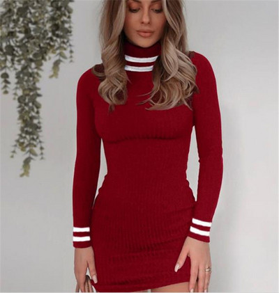 Rochie casual de dama cu guler inalt si maneci lungi in patru culori