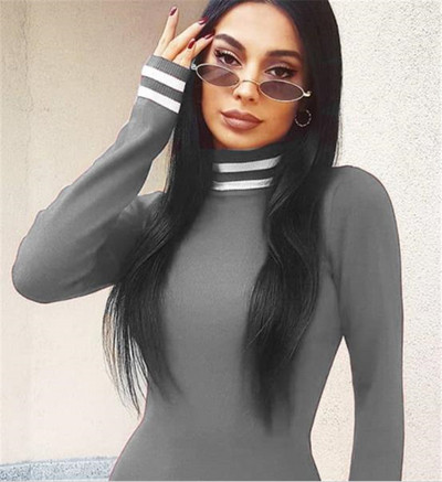 Rochie casual de dama cu guler inalt si maneci lungi in patru culori