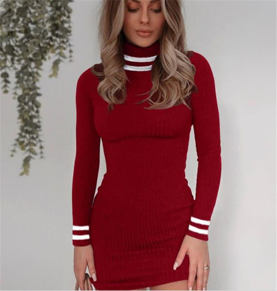 Rochie casual de dama cu guler inalt si maneci lungi in patru culori