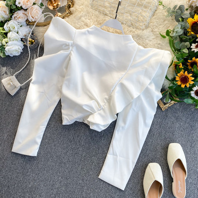 Bluză de damă elegantă în patru culori, cu mâneci largi și fermoar