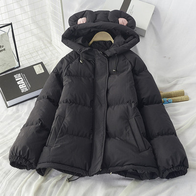 Γυναικείο χειμωνιάτικο μπουφάν με κουκούλα και στοιχείο 3D σε ροζ, πράσινο, μπλε και μπεζ χρώμα