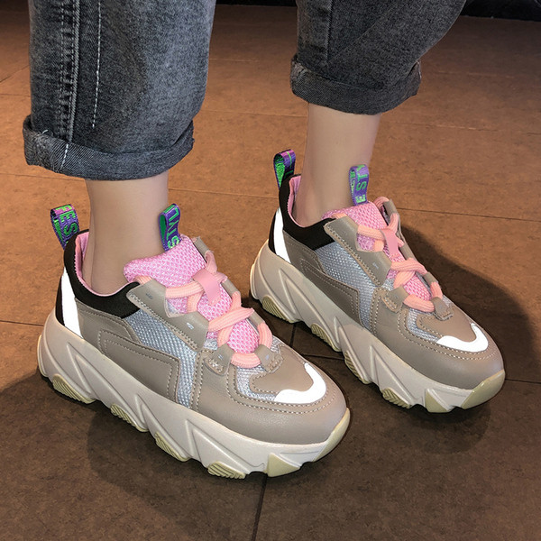 NOUL model de adidasi casual de dama cu model si talpa aspra in roz, verde si negru