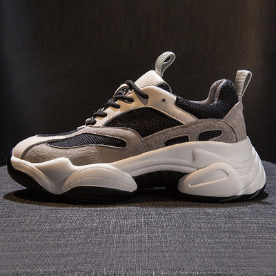 Γυναικεία casual αναπνεύσιμα αθλητικά  παπούτσια με χοντρή σόλα  σε γκρι χρώμα