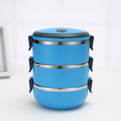 Háromrétegű rozsdamentes acél élelmiszerdoboz fogantyúval, könnyen hordozható narancssárga, zöld és kék színben