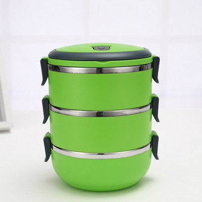 Háromrétegű rozsdamentes acél élelmiszerdoboz fogantyúval, könnyen hordozható narancssárga, zöld és kék színben
