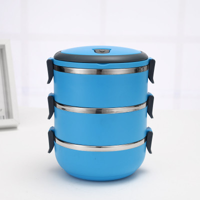 Háromrétegű rozsdamentes acél élelmiszerdoboz fogantyúval, könnyen hordozható narancssárga, zöld és kék színben