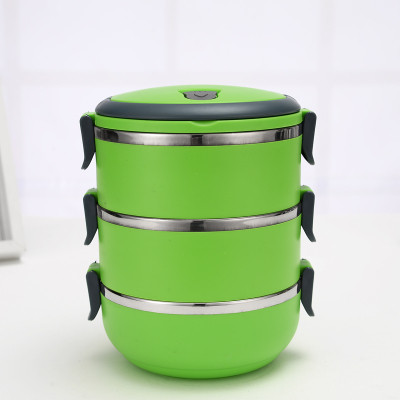 Háromrétegű rozsdamentes acél élelmiszerdoboz fogantyúval, könnyen hordozható narancssárga, zöld és kék színben