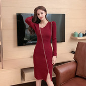 Rochie de dama tricotata cu inchidere asimetrica - stil retro in mai multe culori