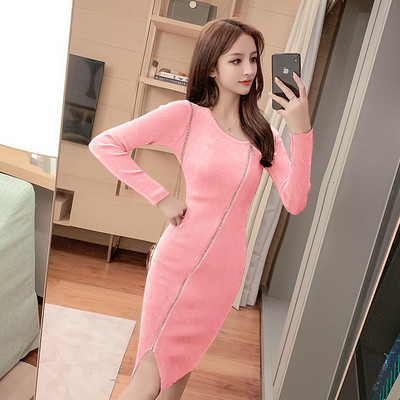 Rochie de dama tricotata cu inchidere asimetrica - stil retro in mai multe culori