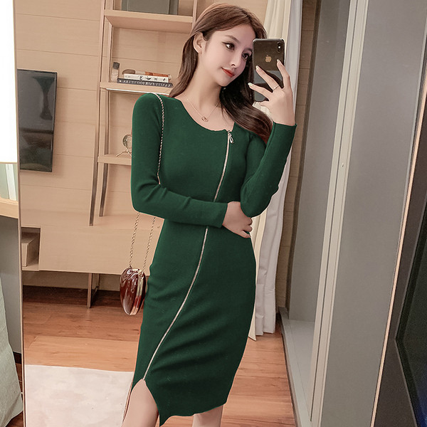 Rochie de dama tricotata cu inchidere asimetrica - stil retro in mai multe culori