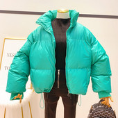 Γυναικείο χειμωνιάτικο σακάκι με ψηλό κολάρο και φερμουάρ σε πράσινο, μπλε, ασήμι και λευκό χρώμα