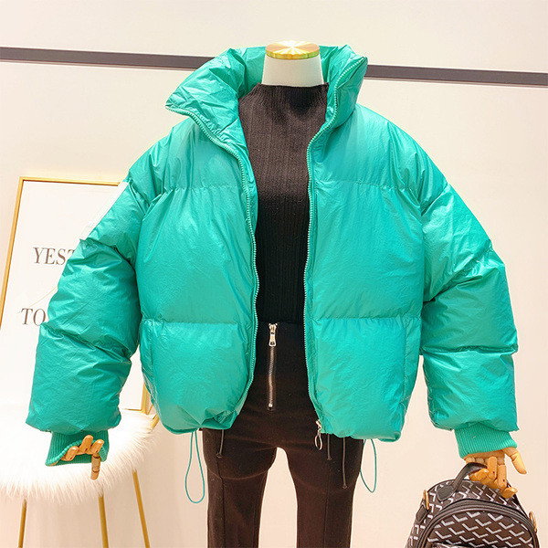 Γυναικείο χειμωνιάτικο σακάκι με ψηλό κολάρο και φερμουάρ σε πράσινο, μπλε, ασήμι και λευκό χρώμα