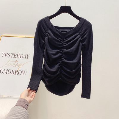 Γυναικείο πουλόβερ πλεκτό σε μαύρο, κόκκινο, καφέ και λευκό χρώμα