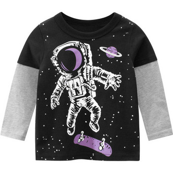 Παιδική μπλούζα για αγόρια σε μαύρο χρώμα με εφαρμογή και στρογγυλή λαιμόκοψη