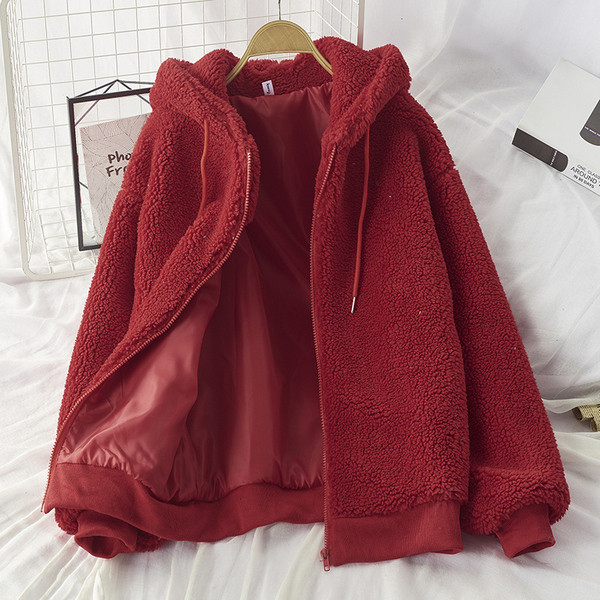 Női kabát cipzárral és kapucnival rózsaszín, fekete, bordó, kék, sárga és fekete színben