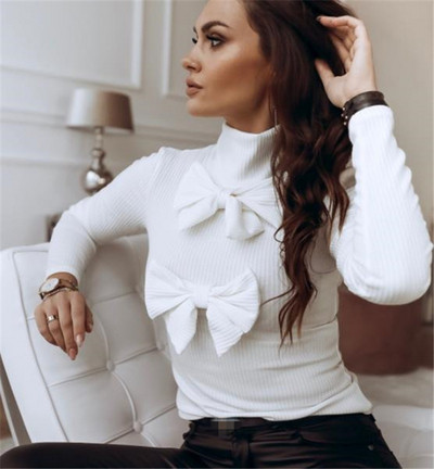 Μοντέρνα γυναικεία μπλούζα με μεγάλο κολάρο και κορδέλα σε μωβ, μπεζ και λευκό χρώμα