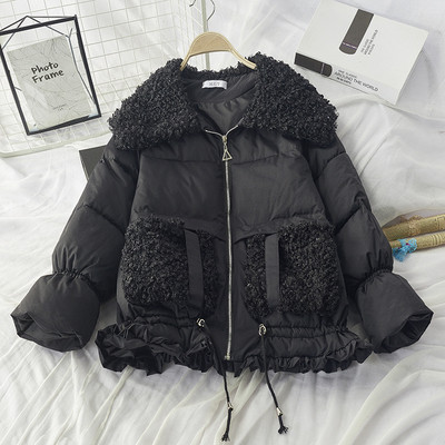 Νέο μοντέλο γυναικείο μπουφάν με  κολάρο και κορδόνια και χνουδωτό γιακά σε μπλε, άσπρο, μαύρο και καφέ χρώμα