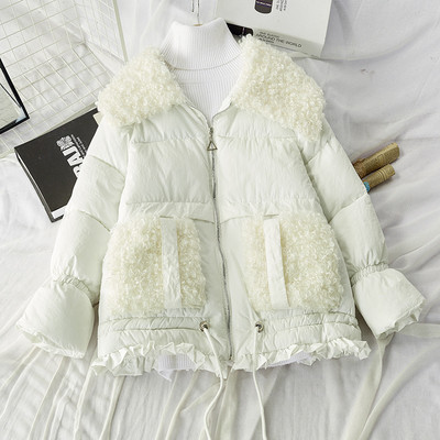 Νέο μοντέλο γυναικείο μπουφάν με  κολάρο και κορδόνια και χνουδωτό γιακά σε μπλε, άσπρο, μαύρο και καφέ χρώμα