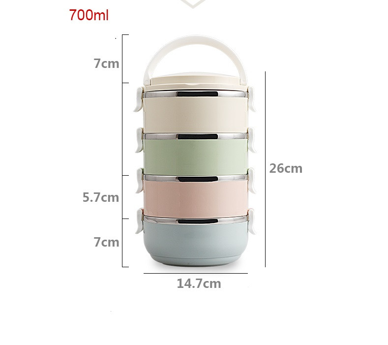4 az 1-ben Többrétegű színes rozsdamentes acél ebédlődoboz fogantyúval