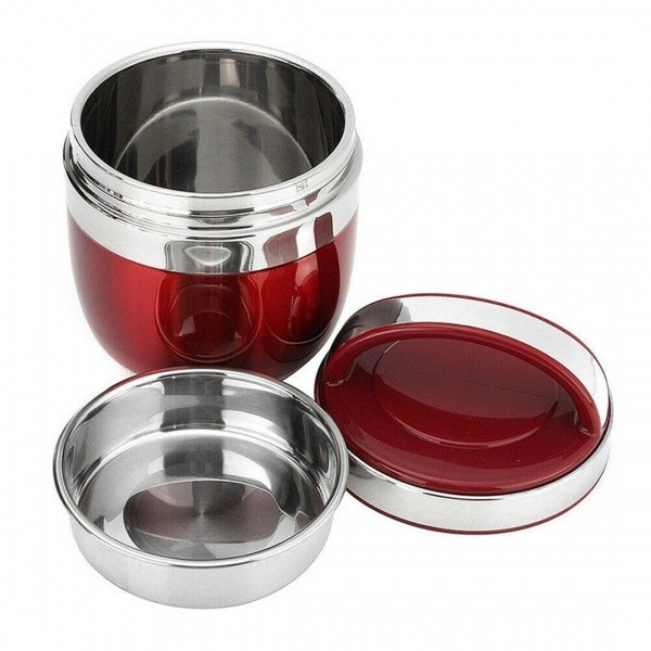 Hordozható hőszigetelt élelmiszerdoboz 1,2 literes rozsdamentes acél űrtartalommal, fedéllel és fogantyúval piros, lila és zöld színben