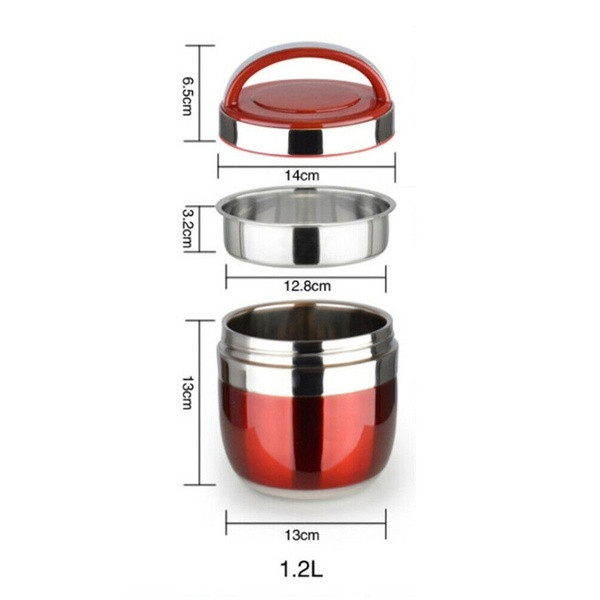 Hordozható hőszigetelt élelmiszerdoboz 1,2 literes rozsdamentes acél űrtartalommal, fedéllel és fogantyúval piros, lila és zöld színben