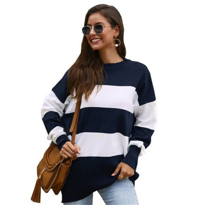 Μοντέρνα ριγέ μπλούζα με ωοειδές λαιμόκοψη σε κίτρινο, πράσινο και μπλε χρώμα