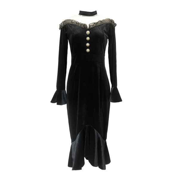 Κομψό γυναικείο φόρεμα με λαιμόκοψη, Τούλι και Lotus μανίκια Veil - Ρετρό στυλ