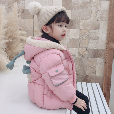 Παιδικό μπουφάν για τα κορίτσια σε δύο χρώματα με στοιχεία 3D και κουκούλα