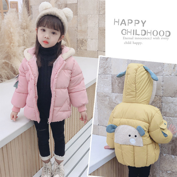 Παιδικό μπουφάν για τα κορίτσια σε δύο χρώματα με στοιχεία 3D και κουκούλα