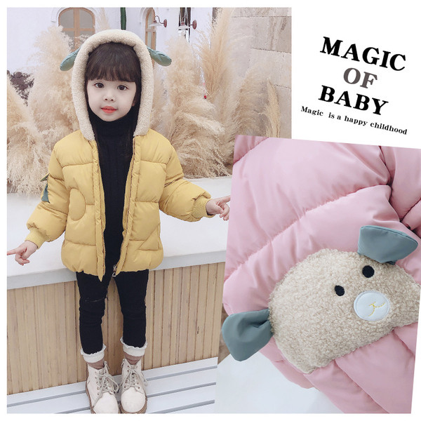 Παιδικό μπουφάν για τα κορίτσια σε δύο χρώματα με στοιχεία 3D και κουκούλα