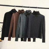 Casual Γυναικεία μαλακό πουλόβερ με ψηλό κολάρο και  μακρύ μανίκι σε μαύρο, μπλε, πράσινο και καφέ χρώμα