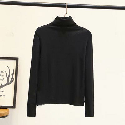 Casual Γυναικεία μαλακό πουλόβερ με ψηλό κολάρο και  μακρύ μανίκι σε μαύρο, μπλε, πράσινο και καφέ χρώμα