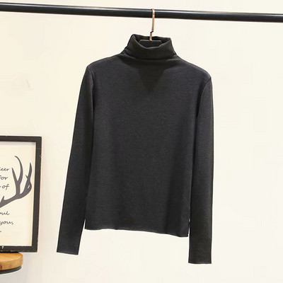 Casual Γυναικεία μαλακό πουλόβερ με ψηλό κολάρο και  μακρύ μανίκι σε μαύρο, μπλε, πράσινο και καφέ χρώμα