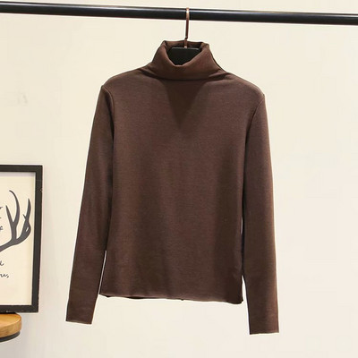 Casual Γυναικεία μαλακό πουλόβερ με ψηλό κολάρο και  μακρύ μανίκι σε μαύρο, μπλε, πράσινο και καφέ χρώμα