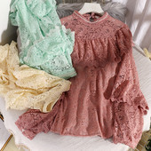 Νέο μοντέλο γυναικείο πυκάμισο  δαντέλας με διακόσμηση πέρλες  και μακρύ μανίκι σε πέντε χρώματα