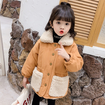 Μοντέρνο παιδικό μπουφάν για κορίτσια σε καφέ και ροζ  χρώμα με τσέπες και κουμπιά