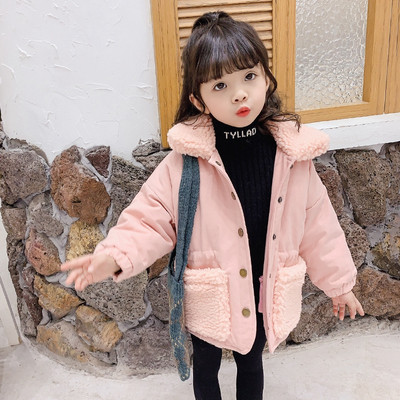 Μοντέρνο παιδικό μπουφάν για κορίτσια σε καφέ και ροζ  χρώμα με τσέπες και κουμπιά