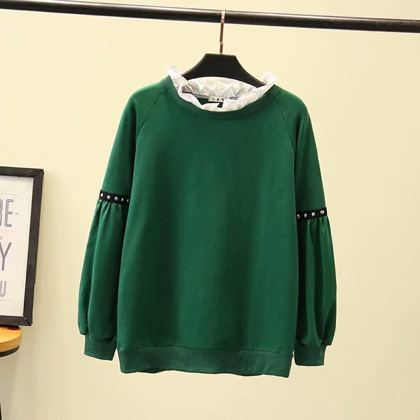 Καθημερινή γυναικεία μπλούζα με δαντέλα και μακριά μανίκια σε γκρι, πράσινο και μαύρο χρώμα