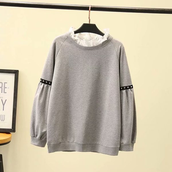 Καθημερινή γυναικεία μπλούζα με δαντέλα και μακριά μανίκια σε γκρι, πράσινο και μαύρο χρώμα