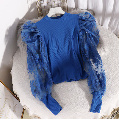 Μοντέρνα γυναικεία μπλούζα με μανίκια δαντέλα και οβάλ λαιμόκοψη σε διάφορα χρώματα