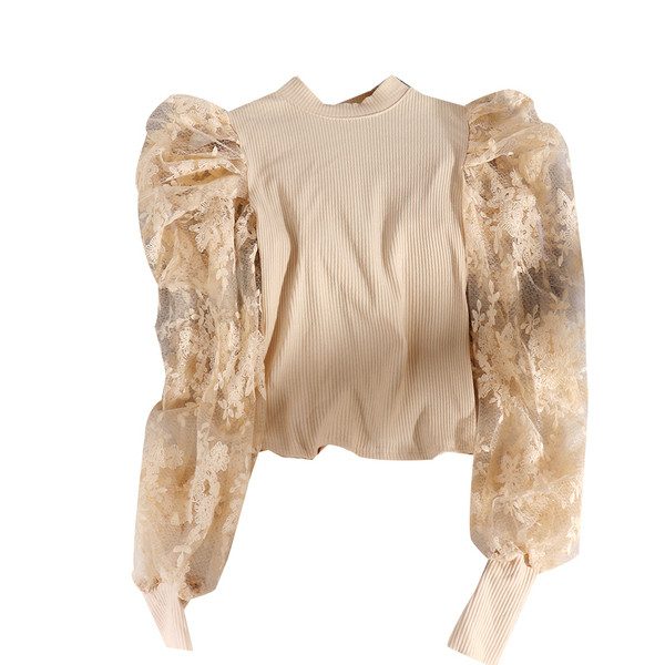 Μοντέρνα γυναικεία μπλούζα με μανίκια δαντέλα και οβάλ λαιμόκοψη σε διάφορα χρώματα