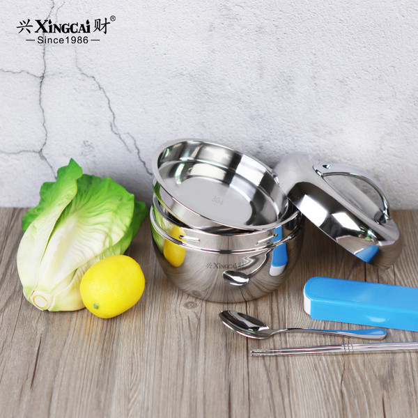 2-όροφο κουτί από ανοξείδωτο ατσάλι θερμομονωτικό με στρογγυλό καπάκι και λαβή