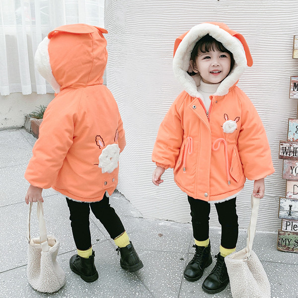 Geaca de iarna pentru fete pentru copii in roz, galben si portocaliu cu elemente 3D