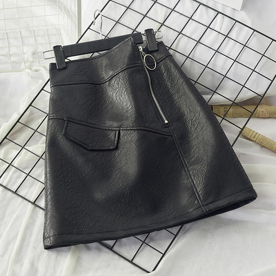 Γυναικεία έκο δερμάτινα φούστα με ψηλή μέση σε μπεζ, κόκκινο, μαύρο και καφέ χρώμα