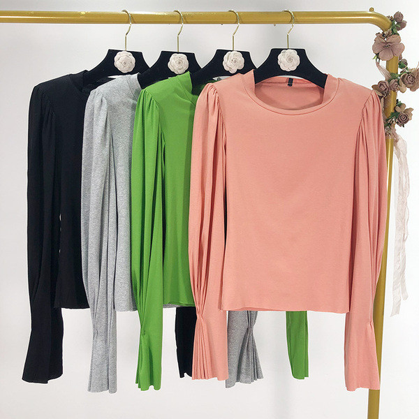 Casual Γυναικεία Μπλούζα με βολάν μανίκι σε Ροζ, Πράσινο, Μπλε και Μαύρο χρώμα