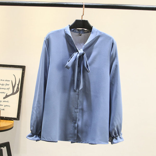 Μοντέρνο γυναικείο πουκάμισο με κολάρο και μακρύ μανίκι σε μπλε, μαύρο, λευκό και ροζ χρώμα